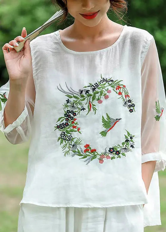 Vintage Pink Embroideried Tulle Patchwork T Shirt Half Sleeve Ada Fashion