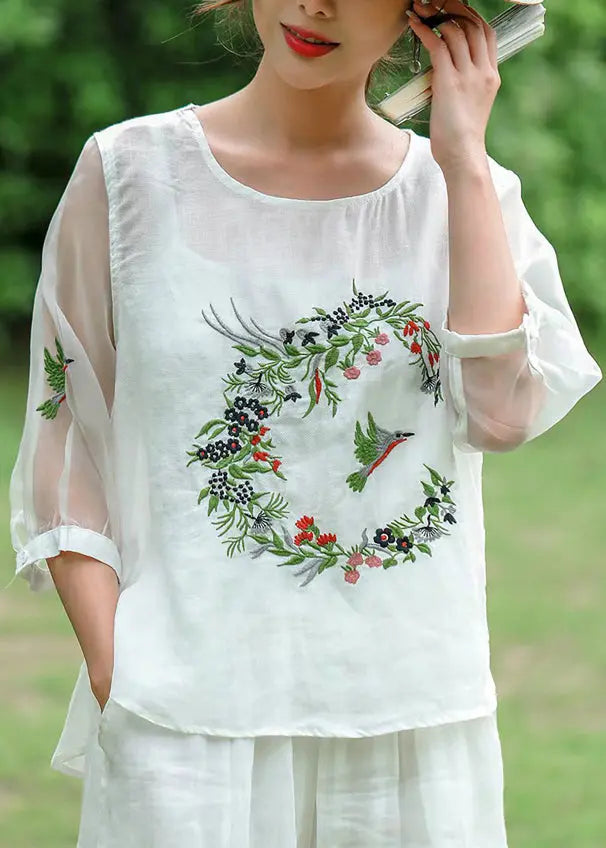 Vintage Pink Embroideried Tulle Patchwork T Shirt Half Sleeve Ada Fashion