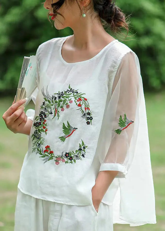Vintage Pink Embroideried Tulle Patchwork T Shirt Half Sleeve Ada Fashion
