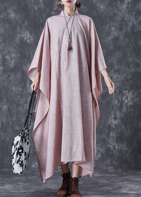 Vintage Pink Oversized Chinese Style Linen Dresses Batwing Sleeve LY7032 - fabuloryshop