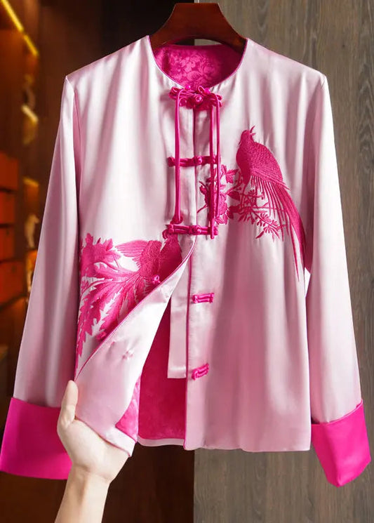 Vintage Pink Tasseled Embroideried Patchwork Silk Coat Fall Ada Fashion