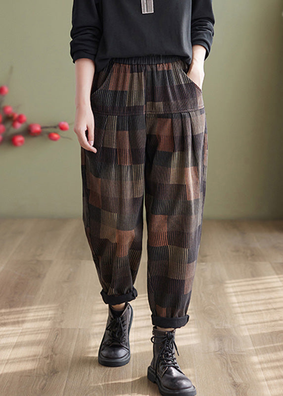 Vintage Plaid Patchwork High Waist Denim Harem Pants Summer Ada Fashion