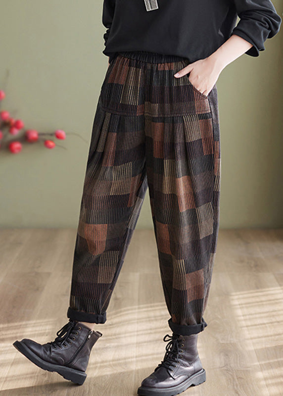 Vintage Plaid Patchwork High Waist Denim Harem Pants Summer Ada Fashion
