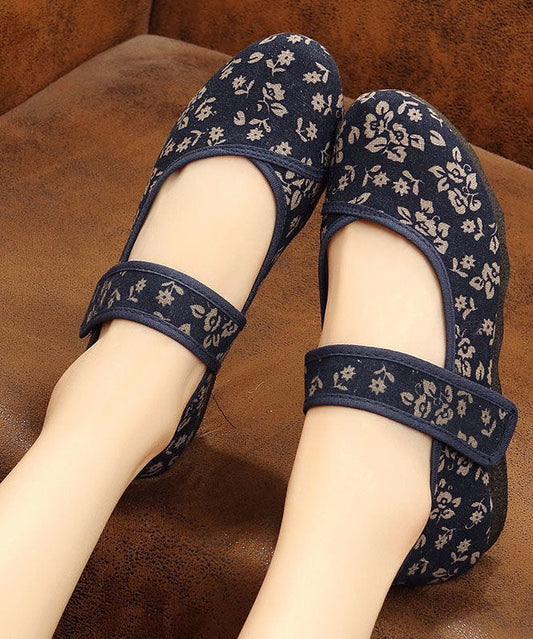 Vintage Print Cotton Fabric Flat Shoes For Women Buckle Strap Flat Shoes For Women LY0202 - fabuloryshop