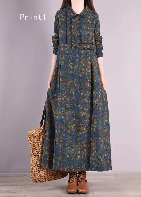 Vintage Print Peter Pan Collar Patchwork Cotton Shirts Dresses Fall Ada Fashion