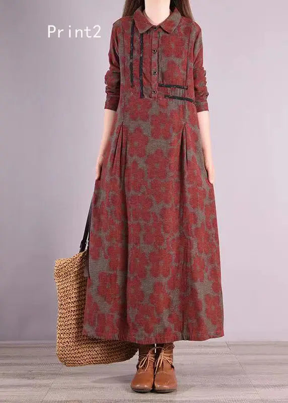 Vintage Print Peter Pan Collar Patchwork Cotton Shirts Dresses Fall Ada Fashion
