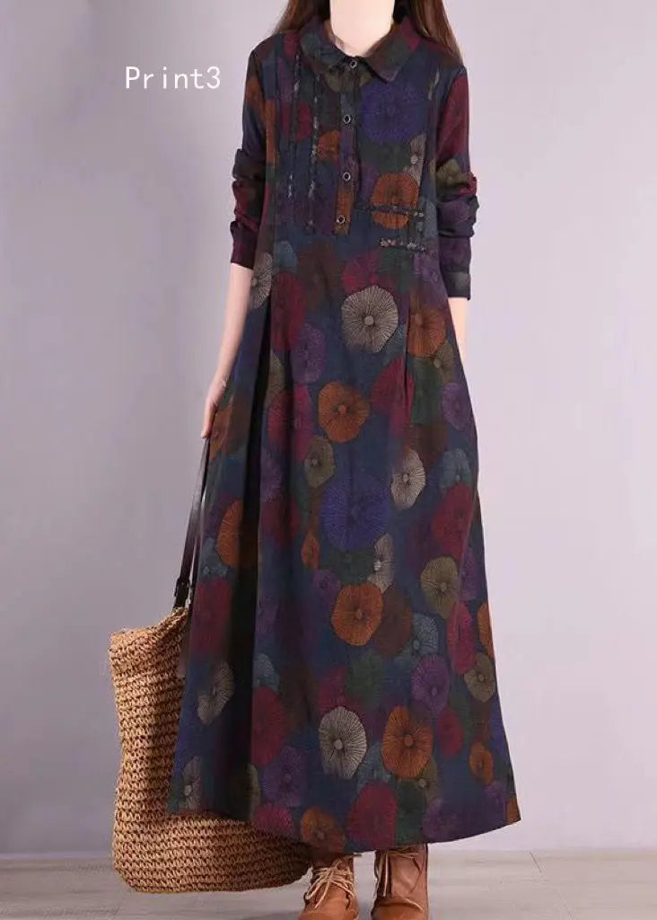 Vintage Print Peter Pan Collar Patchwork Cotton Shirts Dresses Fall Ada Fashion