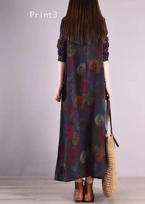 Vintage Print Peter Pan Collar Patchwork Cotton Shirts Dresses Fall Ada Fashion