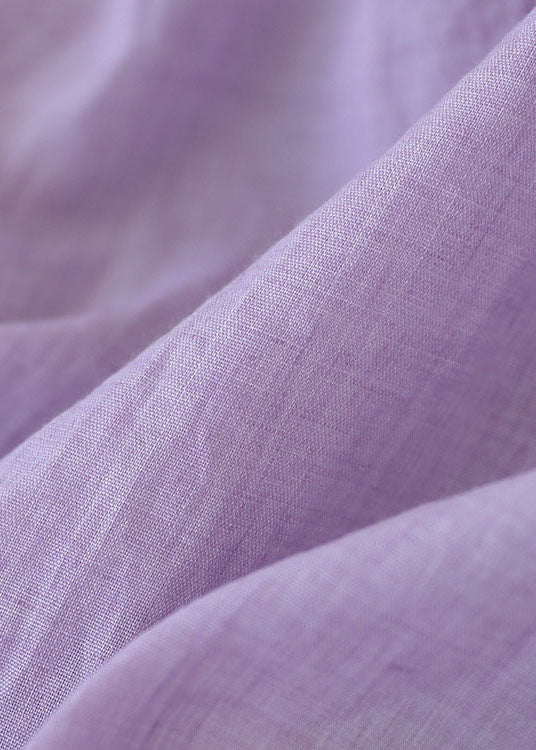 Vintage Purple Elastic Waist Embroideried Linen Skirt Spring TG1050 - fabuloryshop