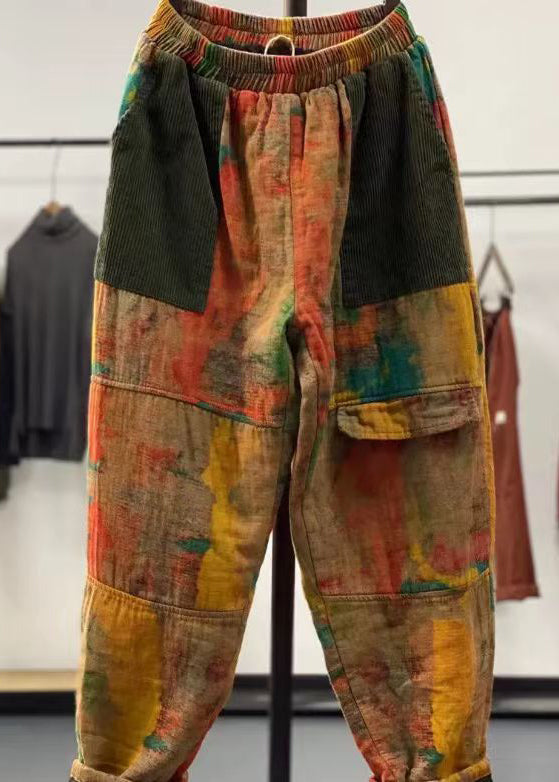 Vintage Purple Pockets Patchwork Fine Cotton Filled Pants Fall Ada Fashion