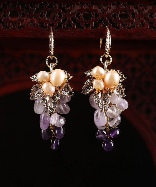 Vintage Purple Sterling Silver Crystal Pearl Grape Drop Earrings LY2036 - fabuloryshop