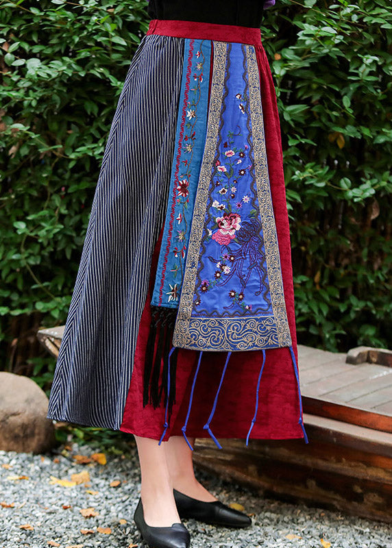 Vintage Red Embroideried Floral A Line Skirt Summer LY4644 - fabuloryshop