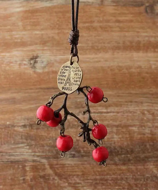 Vintage Red Hand Knitting Red Apple Vine Pendant Necklace Ada Fashion