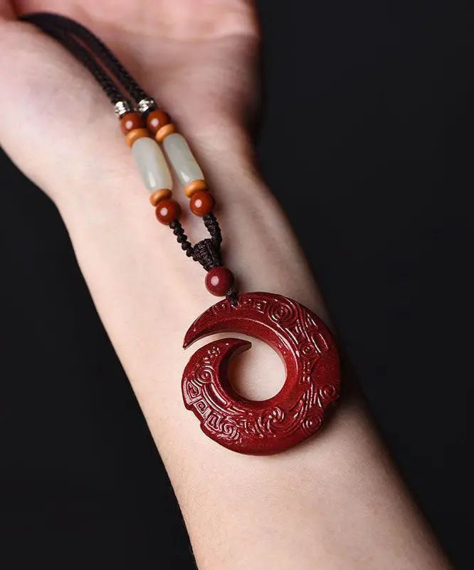 Vintage Red Jade Cinnabar Pendant Necklace Ada Fashion