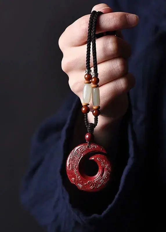 Vintage Red Jade Cinnabar Pendant Necklace Ada Fashion