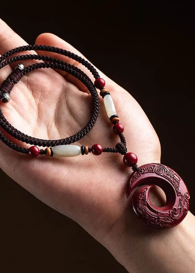 Vintage Red Jade Cinnabar Pendant Necklace Ada Fashion