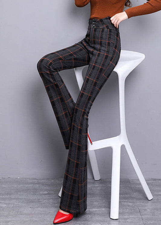 Vintage Red Plaid Button Zippered Woolen Bell Bottomed Trousers Spring LY0167 - fabuloryshop