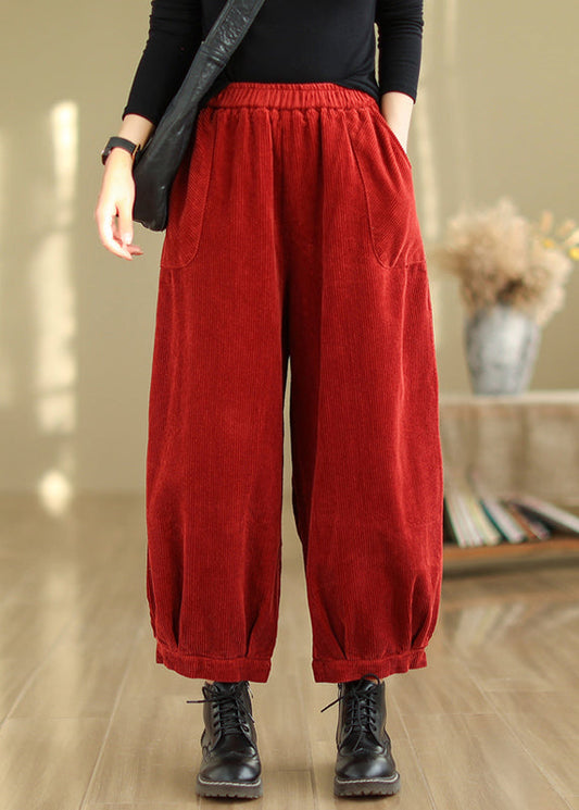 Vintage Red Pockets Patchwork Corduroy Lantern Pants Fall Ada Fashion