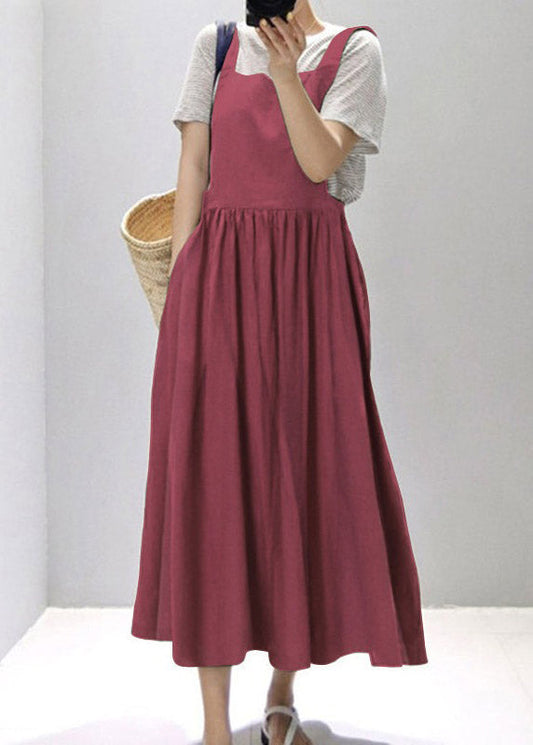 Vintage Red Slash Neck Patchwork Wrinkled Long Slip Dress Summer LY2162 - fabuloryshop