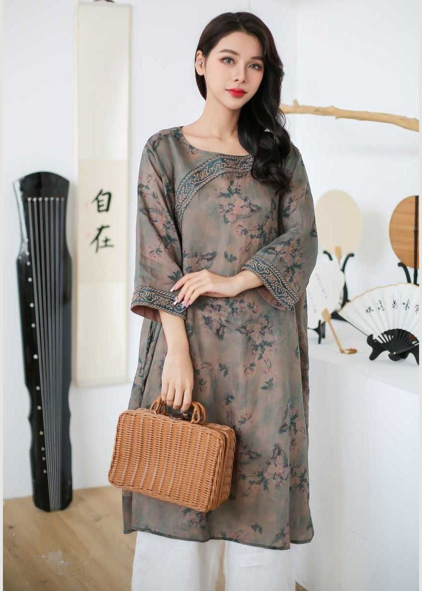 Vintage Rose Embroideried Print Patchwork Linen Mid Dress Spring LY2559 - fabuloryshop