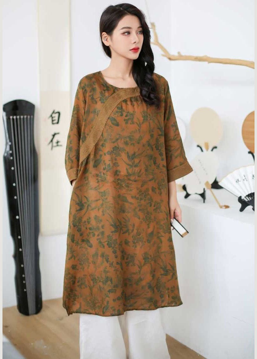 Vintage Rose Embroideried Print Patchwork Linen Mid Dress Spring LY2559 - fabuloryshop