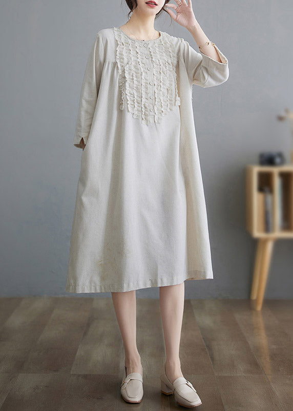 Vintage Ruffled Patchwork Solid Linen Maxi Dress Summer LY2999 - fabuloryshop