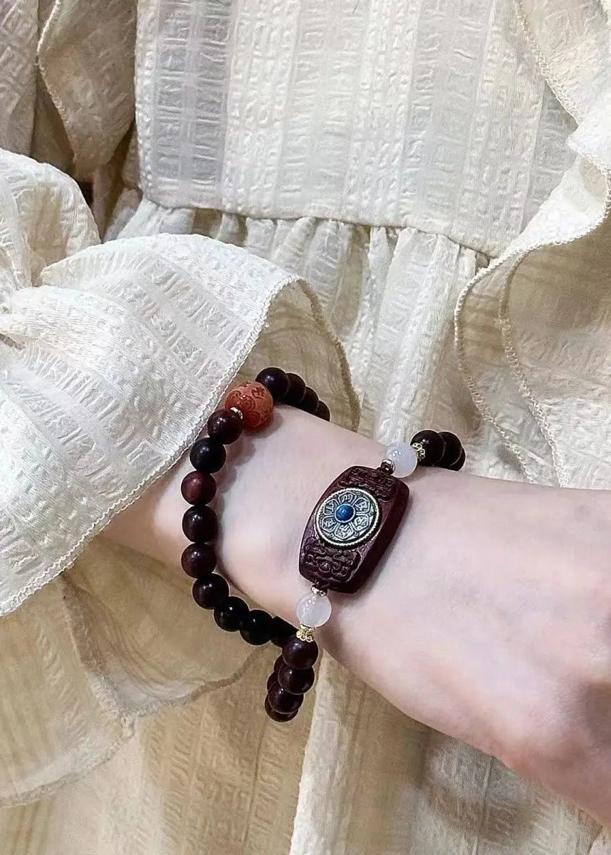 Vintage Sandalwood Double Ring Good Luck Bracelet Ada Fashion