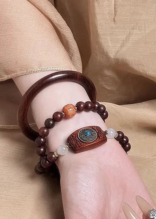 Vintage Sandalwood Double Ring Good Luck Bracelet Ada Fashion