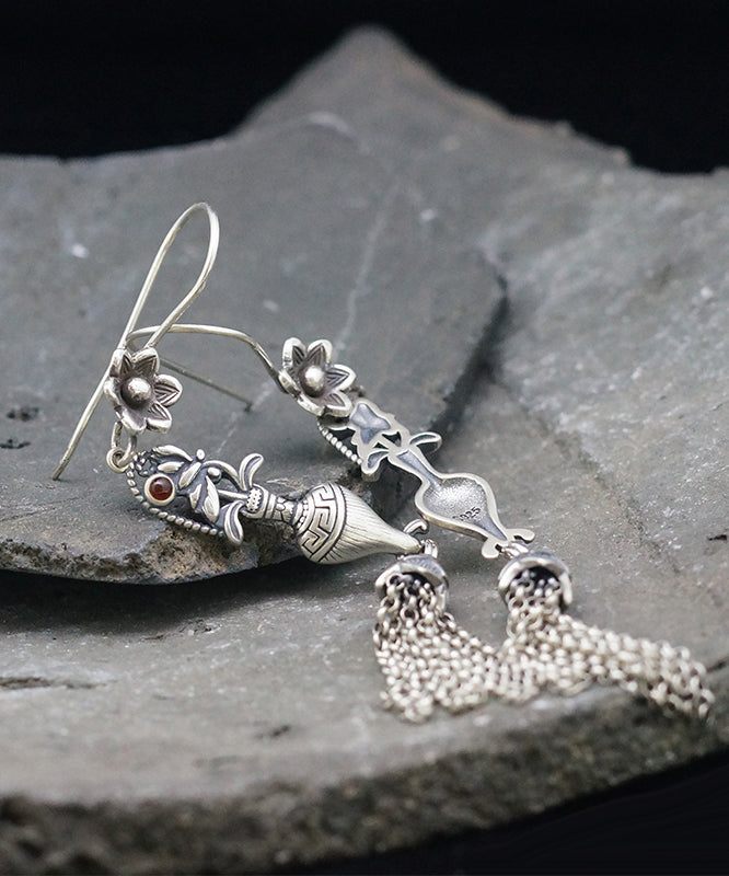 Vintage Silk Sterling Silver Tassel Floral Wheat Ear Drop Earrings LY2257 - fabuloryshop