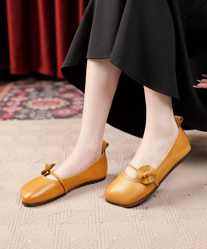 Vintage Square Toe Handmade Green Floral Soft Flat Shoes Ada Fashion