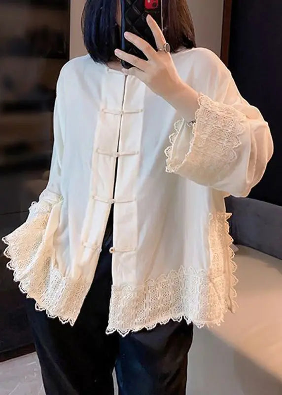 Vintage White Floral Button Silk Velour Coats Long Sleeve Ada Fashion