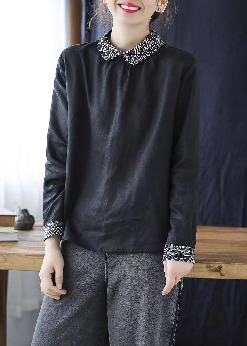 Vintage White Peter Pan Collar Patchwork Linen Blouse Tops Spring LY6185 - fabuloryshop