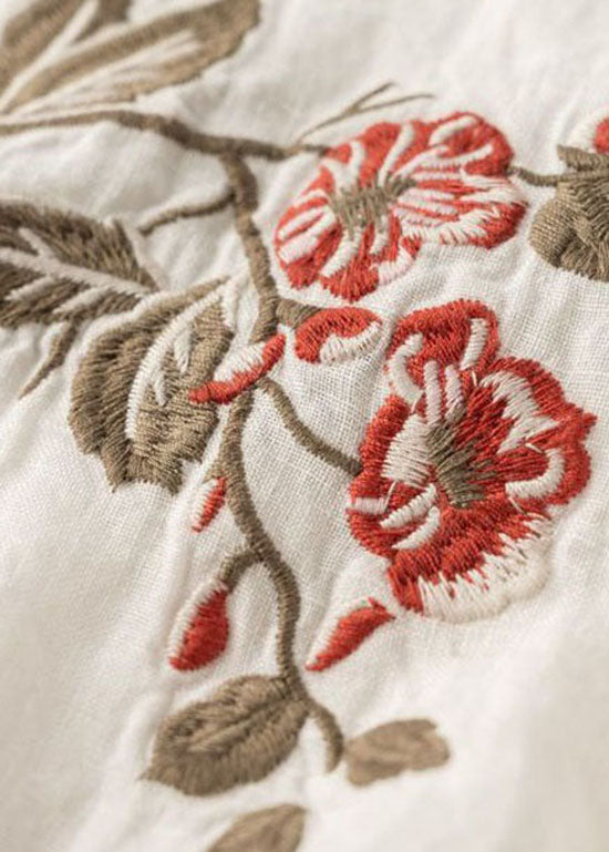 Vintage White V Neck Patchwork Linen Blouses Half Sleeve LY2946 - fabuloryshop