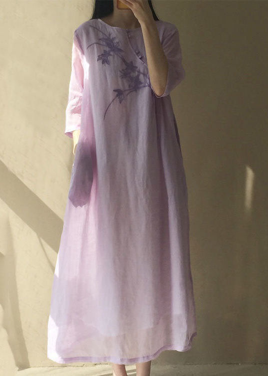 Vintage light Purple O Neck Embroideried Patchwork Cotton Dress Summer LY4622 - fabuloryshop