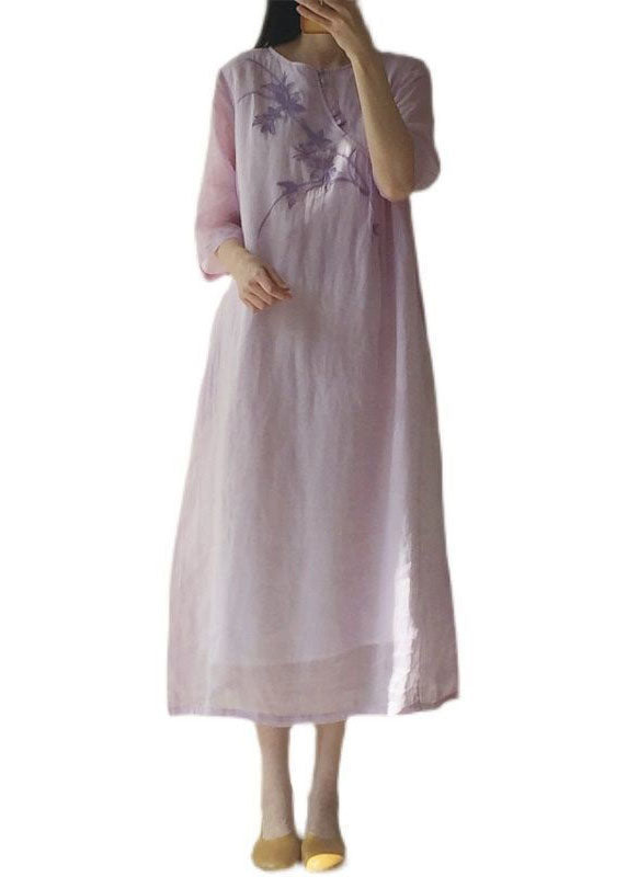 Vintage light Purple O Neck Embroideried Patchwork Cotton Dress Summer LY4622 - fabuloryshop