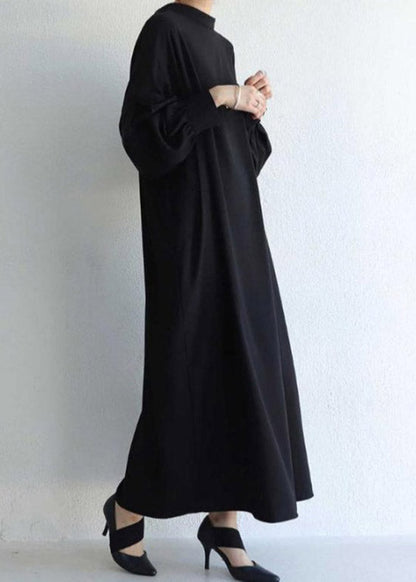 Vogue Black O-Neck Button Maxi Dress Long Sleeve LY1994 - fabuloryshop