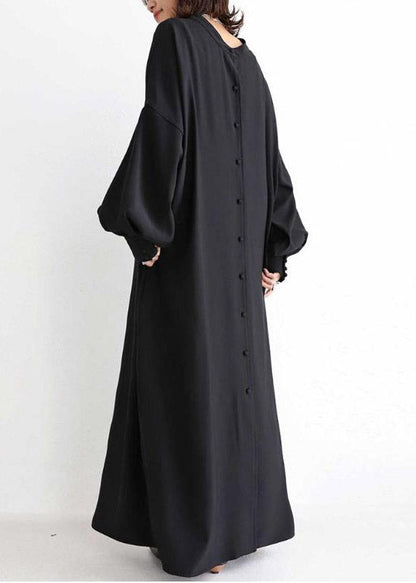 Vogue Black O-Neck Button Maxi Dress Long Sleeve LY1994 - fabuloryshop