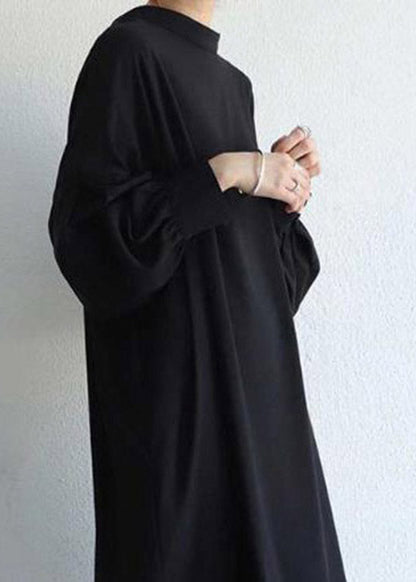 Vogue Black O-Neck Button Maxi Dress Long Sleeve LY1994 - fabuloryshop