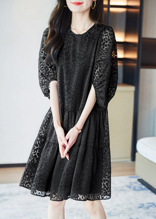 Vogue Black O-Neck Print Mid Dresses Summer Ada Fashion