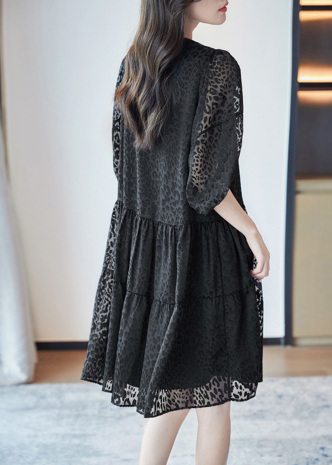 Vogue Black O-Neck Print Mid Dresses Summer Ada Fashion