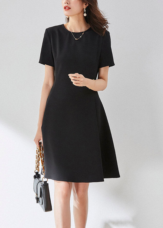 Vogue Black O-Neck Solid Mid Dress Summer LY3900 - fabuloryshop