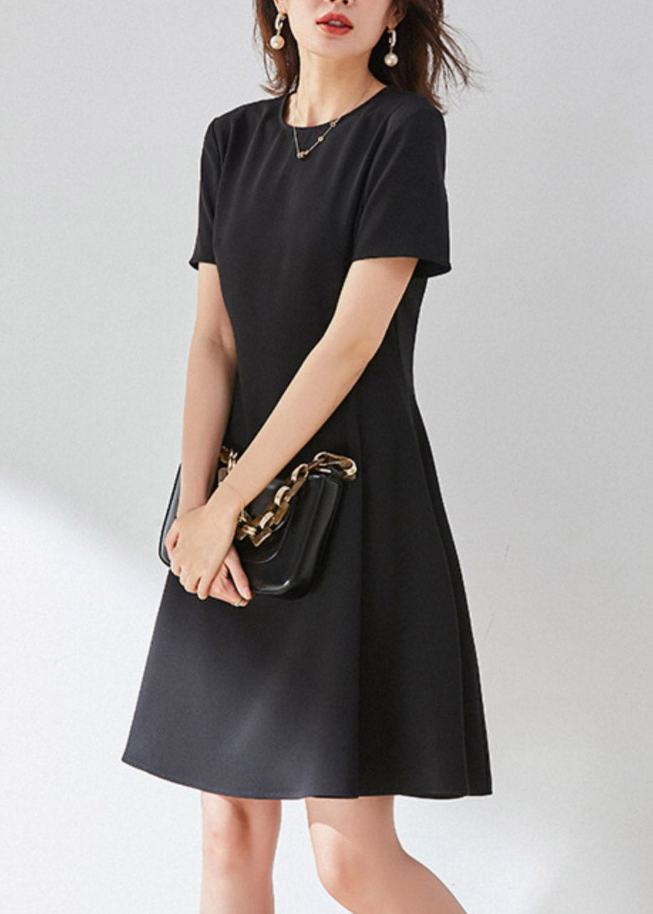 Vogue Black O-Neck Solid Mid Dress Summer LY3900 - fabuloryshop