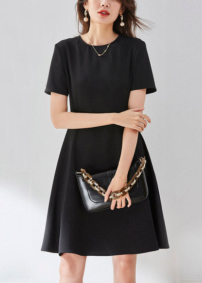 Vogue Black O-Neck Solid Mid Dress Summer LY3900 - fabuloryshop