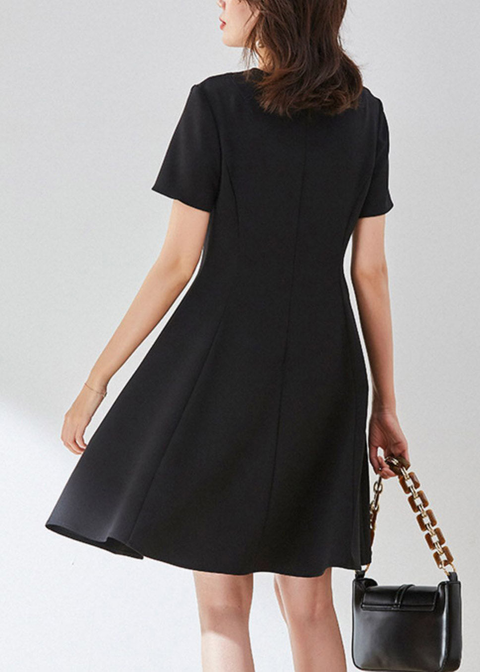 Vogue Black O-Neck Solid Mid Dress Summer LY3900 - fabuloryshop