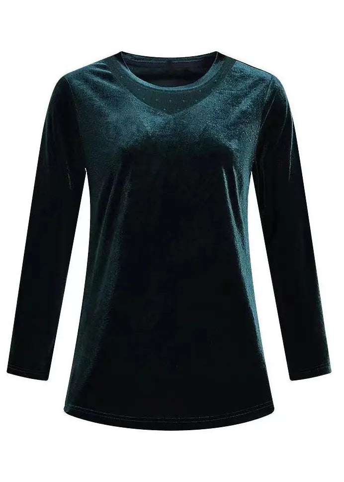 Vogue Green Tulle Patchwork Silk Velour Shirt Tops Long Sleeve Ada Fashion