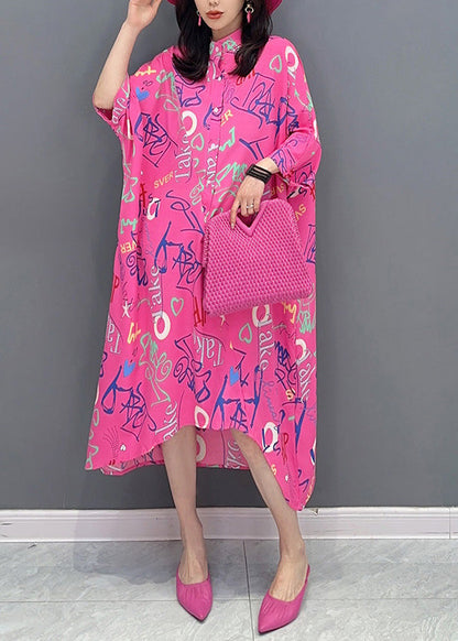 Vogue Red Asymmetrical Graphic Print Button Maxi Shirts Dress Long Sleeve LY4393 - fabuloryshop