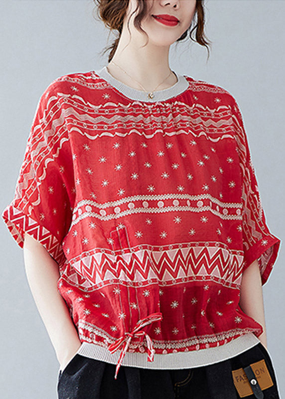 Vogue Red O-Neck Print Drawstring T Shirt Summer LY1551 - fabuloryshop