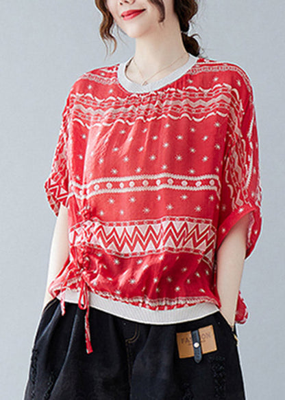 Vogue Red O-Neck Print Drawstring T Shirt Summer LY1551 - fabuloryshop