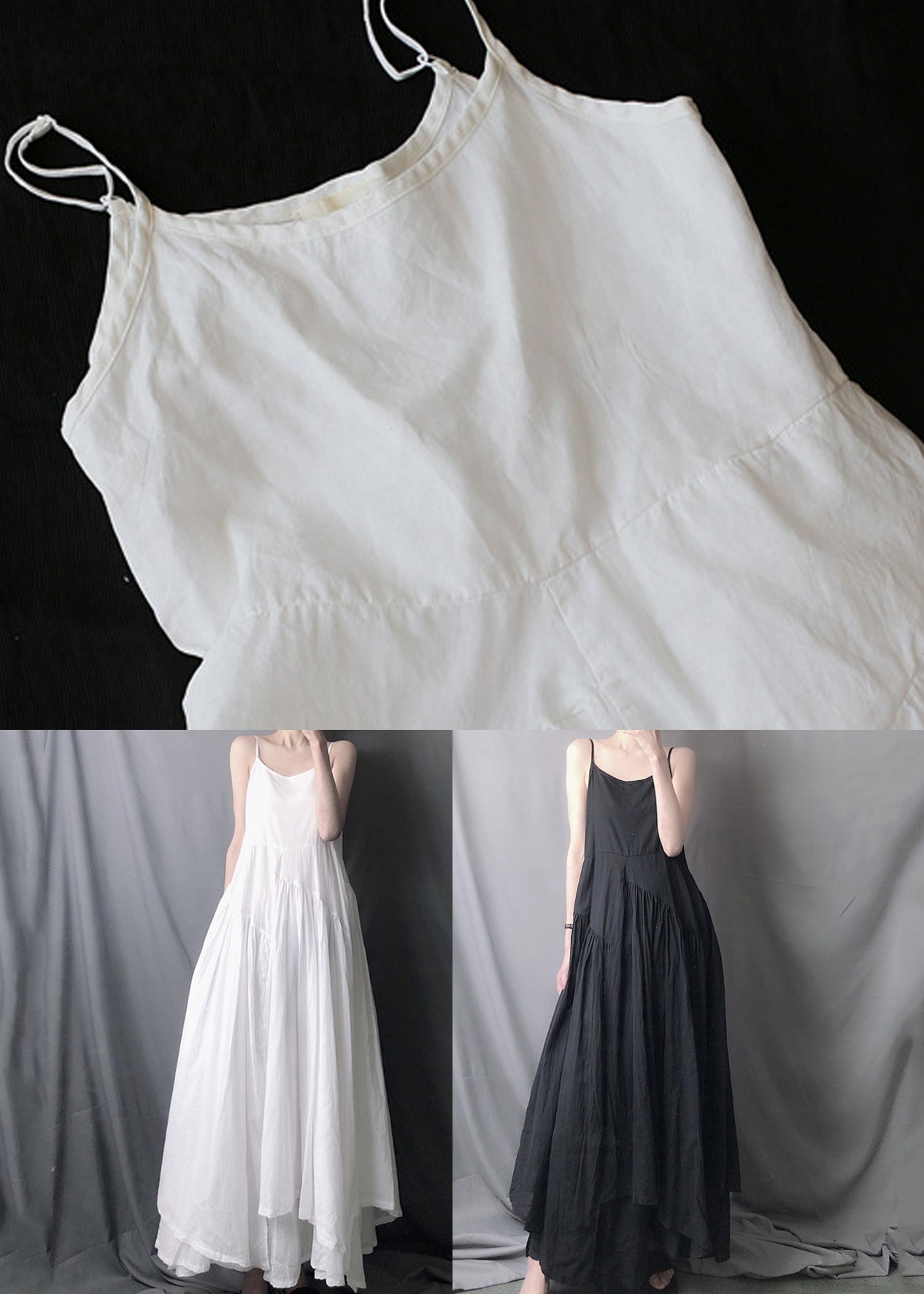 White Asymmetrical Patchwork Cotton Spaghetti Strap Dress O Neck Summer Ada Fashion