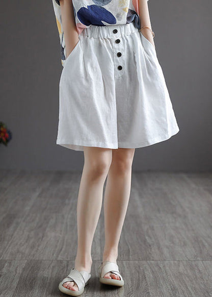 White Button Solid Wide Leg Shorts LY4900 - fabuloryshop